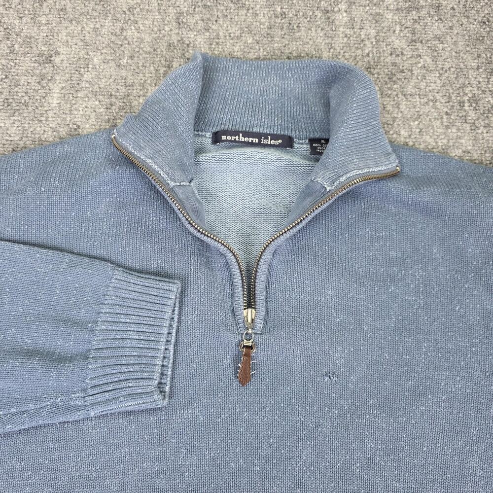 Northern Isles Sweater Mens XL Light Blue 1/4 Zip Mock Neck Cotton Knit Pullover